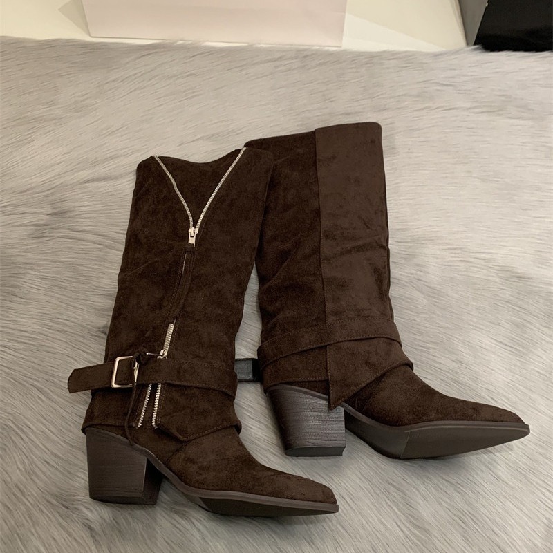 Women's Boots Vintage Suede Le - Pipe Bending Spring 评论和价格